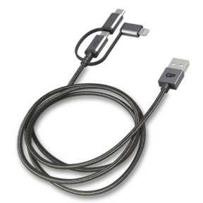 GP 3-in-1 USB-kabel, USB-C + Micro-USB + Lightning, 1m grå