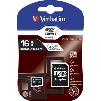 VERBATIM alt Verbatim 16GB MicroSDHC Minneskort med adapter, Class 10