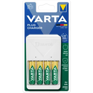 Varta Plug-laddare + 4xAA 2100mAh uppladdningsbara batterier